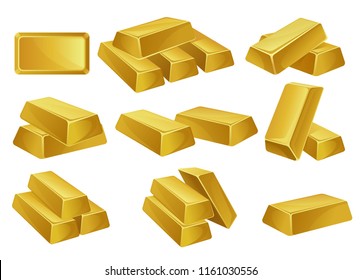 Gold bars set, banking business, prosperity, treasure siymbols vector Illustrations on a white background