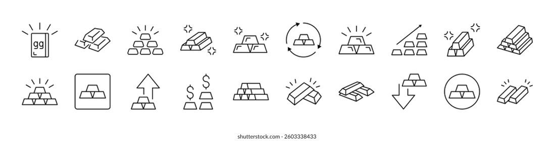 Gold Bars Simple Icon Collection. Editable Stroke. Perfect for Infographics, Articles, Books, Flyers, Banners 
