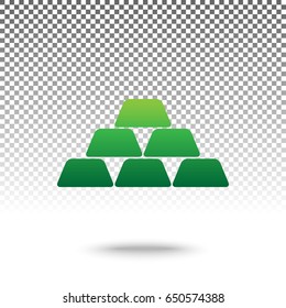 Gold bars simple sign. Vector. Green gradient icon with shadow at bottom on transparent and white background.