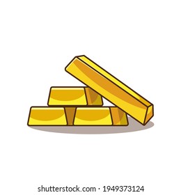 Gold bars stacked in a pyramid. Color vector illustration of a flat outline style. White isolated background.