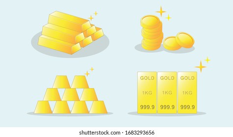 lingotes de oro iconos vectoriales y de monedas de oro diseño plano