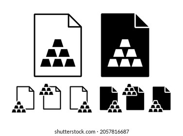 Gold bars vector icon in file set illustration for ui and ux, website or mobile application