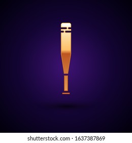 Gold Baseball bat icon isolated on dark blue background.  Vector Illustration