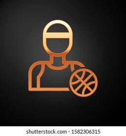 Gold Basketball player icon isolated on black background.  Vector Illustration