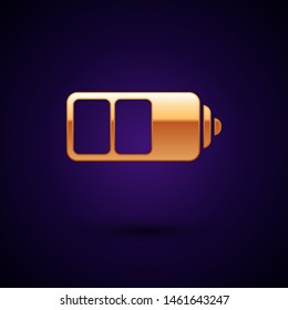 Gold Battery charge level indicator icon isolated on dark blue background.  Vector Illustration