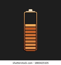 Icono indicador del nivel de carga de la batería de oro aislado en el fondo negro. Estilo de sombra larga. Vector.