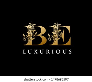 Gold BE Letter Luxury Logo. Vintage Letter BE With Floral Shape design perfect for fashion, Jewelry, Beauty Salon, Hotel Logo. Cosmetics, Spa Logo. Resort and Restaurant Logo. 