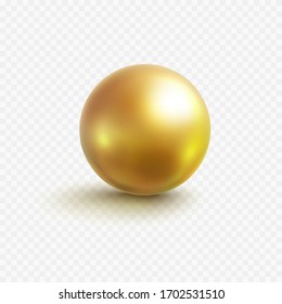 Gold Bead Isolated On Transparent Background. Golden Metallic Ball Or Glossy Bubble Template. Vector 3d Metal Sphere, Shiny Capsule Ball Icon
