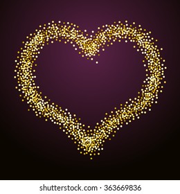 Gold beaded heart. Vector romantic Valentine's day card design template.