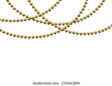 Gold beads on a white background. A beautiful chain of yellow color. Net beads are realistic. Decorative element from golden ball design.vector illustration.