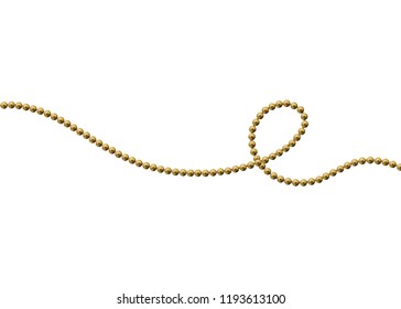 Gold beads on a white background. A beautiful chain of yellow color. Net beads are realistic. Decorative element from golden ball design.vector illustration.