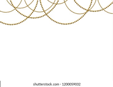 Gold beads on a white background. A beautiful chain of yellow color. Net beads are realistic. Decorative element from golden ball design.vector illustration.