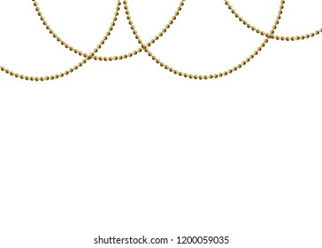 Gold beads on a white background. A beautiful chain of yellow color. Net beads are realistic. Decorative element from golden ball design.vector illustration.