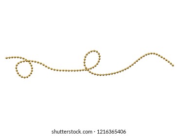 Gold beads on a white background. A beautiful chain of yellow color. Net beads are realistic. Decorative element from golden ball design.vector illustration.