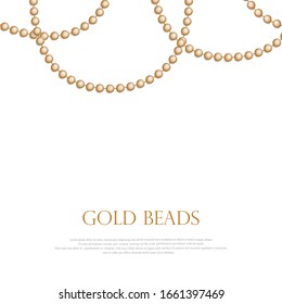 Perlas de oro en un fondo blanco. Una hermosa cadena de color dorado. Las cuentas de red son realistas. Elemento decorativo del diseño de bola de oro. ilustración vectorial.