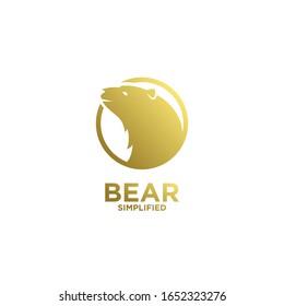 Gold Bear head circle logo icon design vector illustration with isolated background