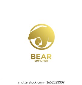 Gold Bear head circle logo icon design vector illustration with isolated background