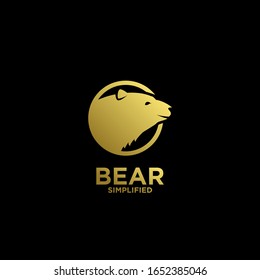 Gold Bear head circle logo icon design vector illustration with black background