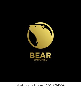 Icono del logotipo del círculo del oso dorado Ilustración vectorial con fondo negro
