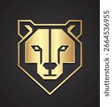 gold bear head simple square design logo 