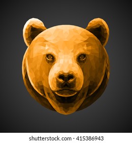 Gold bear low poly portrait. Side light. Abstract polygonal illustration.
