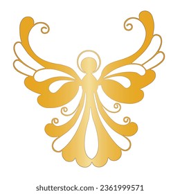 Gold beautiful angel silhouette isolated on white background.