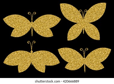 gold beautiful butterfly set. vector illustration