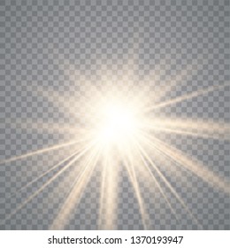 Gold beautiful light explodes with a transparent explosion. Vector, bright illustration for perfect effect with sparkles. Transparent shine of the gloss gradient, bright flash. Vector illustration