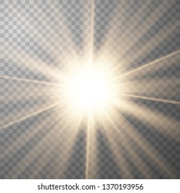 Gold beautiful light explodes with a transparent explosion. Vector, bright illustration for perfect effect with sparkles. Transparent shine of the gloss gradient, bright flash. Vector illustration