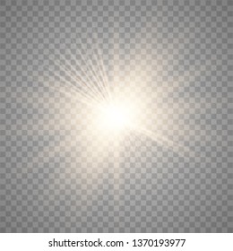 Gold beautiful light explodes with a transparent explosion. Vector, bright illustration for perfect effect with sparkles. Transparent shine of the gloss gradient, bright flash. Vector illustration