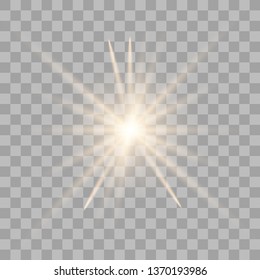 Gold beautiful light explodes with a transparent explosion. Vector, bright illustration for perfect effect with sparkles. Transparent shine of the gloss gradient, bright flash. Vector illustration