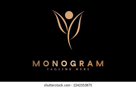 Plantilla de monograma del vector de flor de belleza dorada