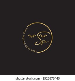 Gold Beauty Logo templates. Modern logo design with woman face, branch and wreath. Can be used for health care, florist, photography, wedding, flower shop, cosmetics, spa and wellness, beauty