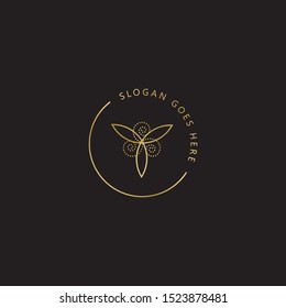 Gold Beauty Logo templates. Modern logo design with leaves, branch and wreath. Can be used for health care, florist, photography, wedding, flower shop, cosmetics, spa and wellness, beauty