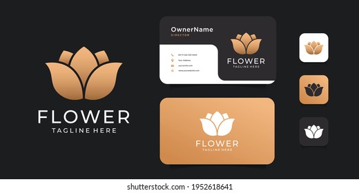 Gold beauty luxury flower nature logo design vector set for branding. Logo can be used for icon, brand, identity, plant, spa, decoration, yoga, massage, and business company