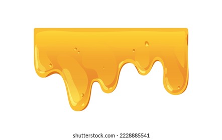 La miel de abeja de oro fluye hacia abajo. Onda de jarabe de arce de ámbar, fusión de caramelo dulce, goteo. Fugas fluidas de caramelo líquido fundido, streaming. Ilustración vectorial gráfica plana aislada en fondo blanco