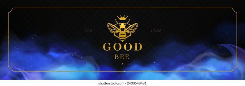 Gold bee logo with a crown  Blue Smoke background. Vector eps 10