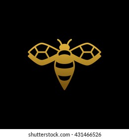 Gold bee logo on black background. Business symbol. Vector illustration.