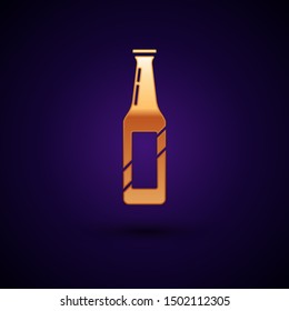 Gold Beer bottle icon isolated on dark blue background.  Vector Illustration