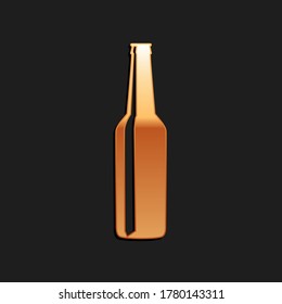 Gold Beer bottle icon isolated on black background. Long shadow style. Vector