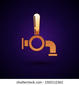 Gold Beer tap icon isolated on dark blue background.  Vector Illustration