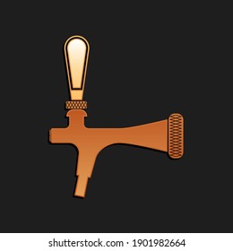 Gold Beer tap icon isolated on black background. Long shadow style. Vector.
