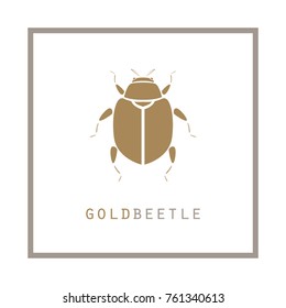 Gold beetle in a frame vector illustration emblem. Logo label concept stencil.