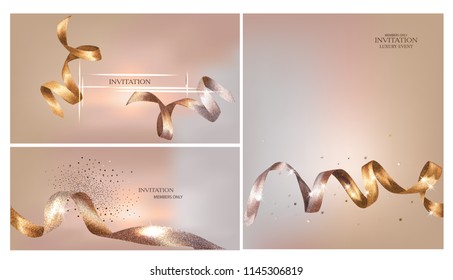 Gold and beige invitation cards. Vector illustration