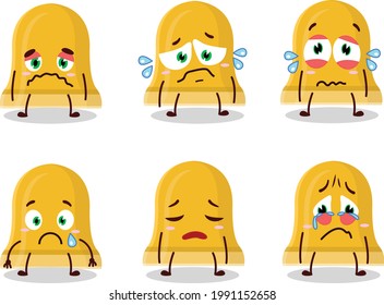 Gold bell cartoon character with sad expression. Vector illustration