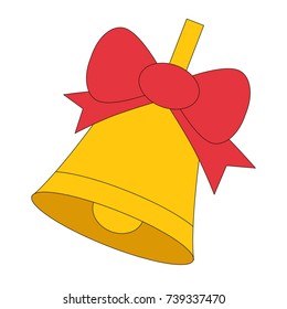 Gold bell cartoon. Outlined illustration with thin line black stroke