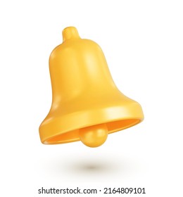 Gold bell icon. The concept of a new message notification in social networks, instant messengers or email. Realistic 3d vector illustration isolated on a white background