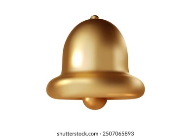 Gold bell reminder notification 3d vector realistic illustration. Christmas symbol, notification, school, vintage bell icon.