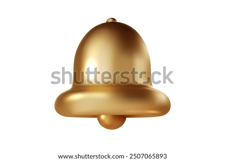 Gold bell reminder notification 3d vector realistic illustration. Christmas symbol, notification, school, vintage bell icon.