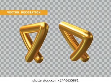 Objeto geométrico de varilla doblada dorada. elemento 3d para el diseño. Ilustración vectorial